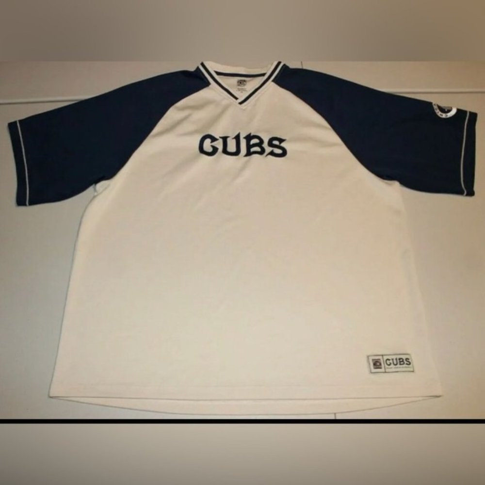 MLB Baseball Chicago Cubs Jersey Shirt 2XL Copperstown Collection Beige Blue